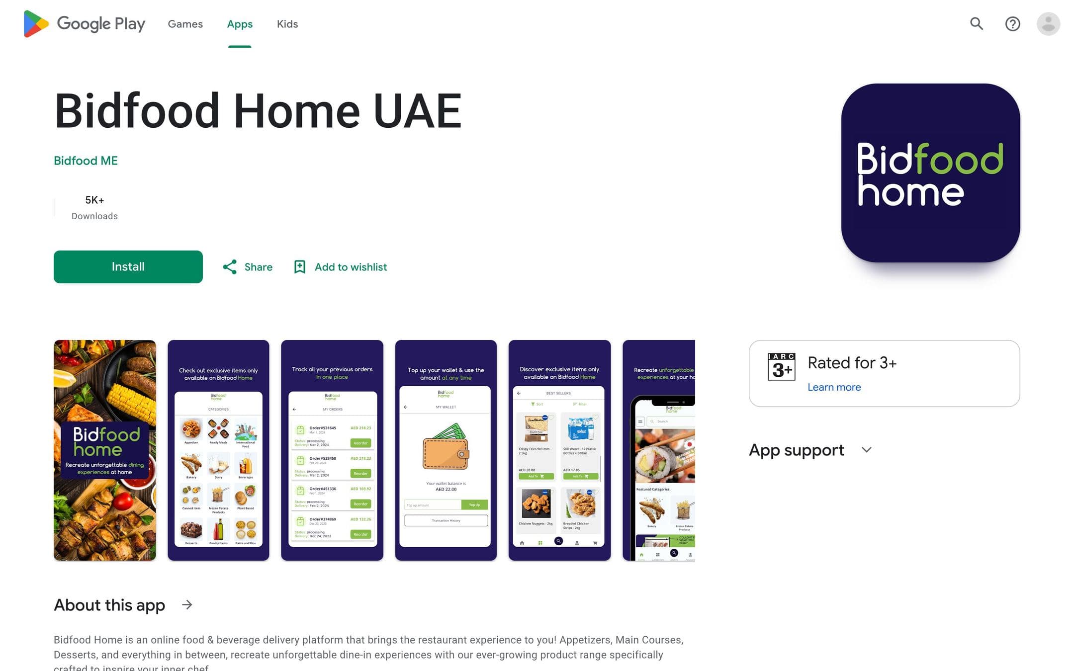 Bidfood Home UAE, as it runs live