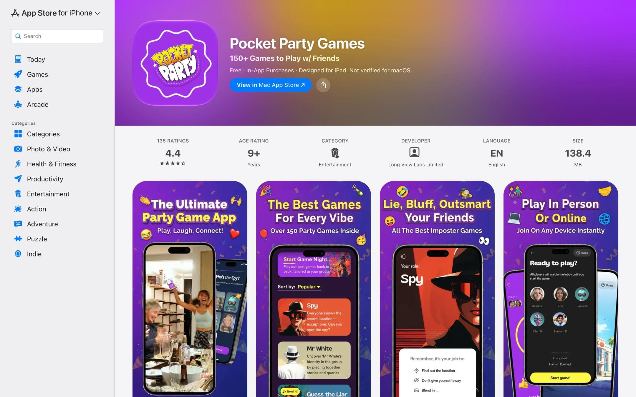 Pocket Party Games, as it runs live