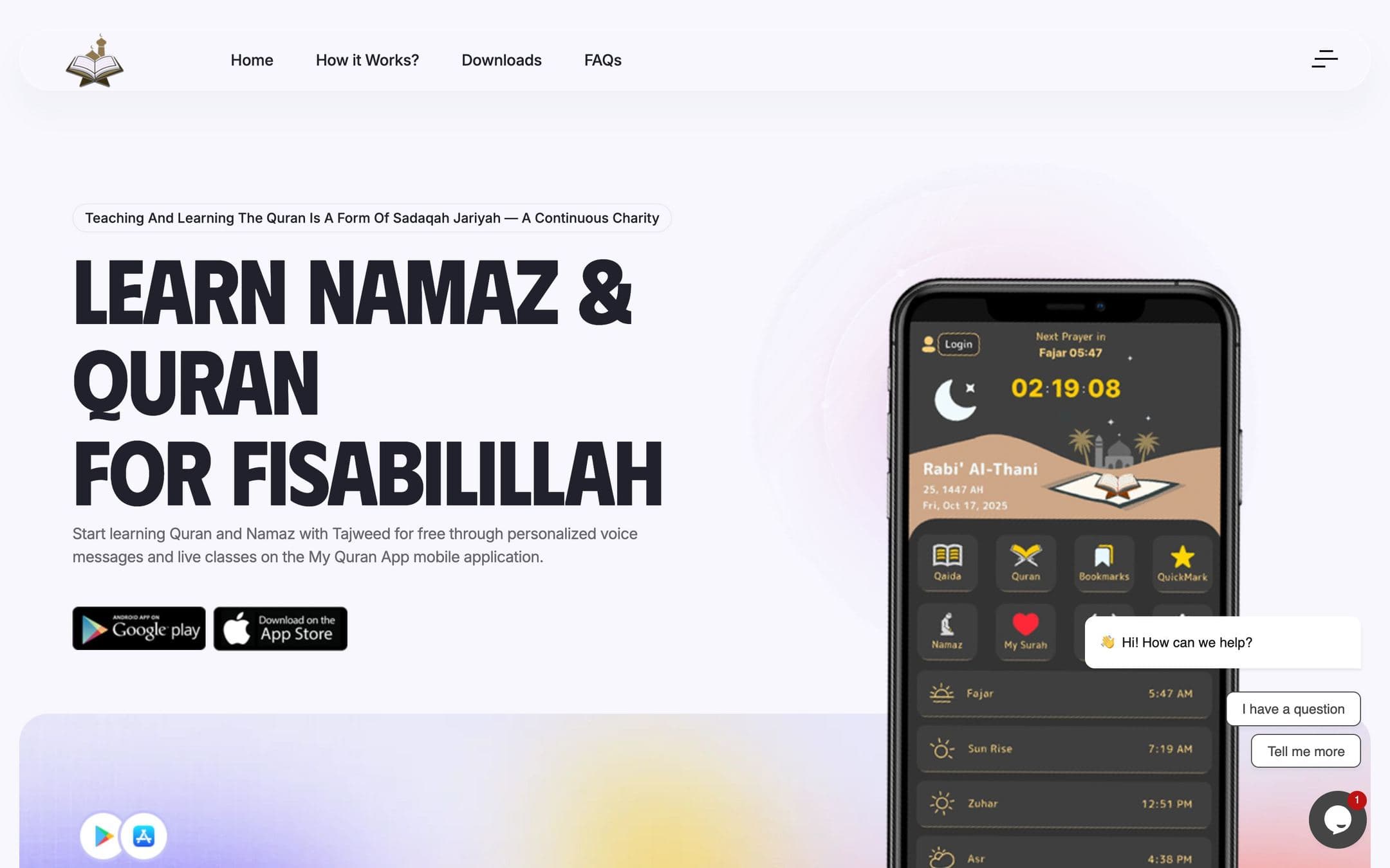 My Quran App, as it runs live